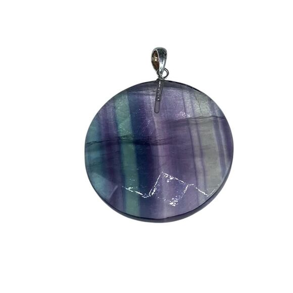 Hand Crafted Jewelry - Fluorite Necklace Pendant Sterling Silver 925 Natural Stone Crystal Purple